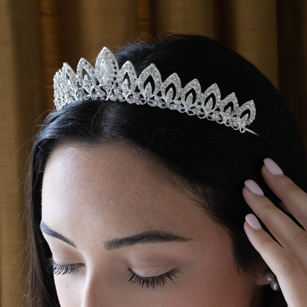 Diamond Silver Tiara, Crystal Bride Hair Piece, Wedding Prom Headband